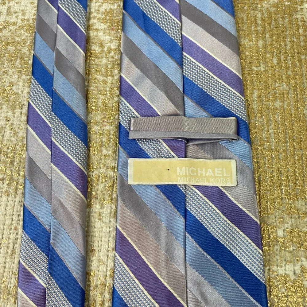 MICHAEL KORS Men’s Blue & Purple Striped Silk Necktie | Office Business Work